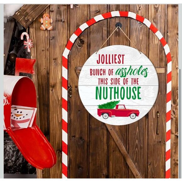 Jolliest Bunch of As*** This Side of The Nuthouse Wood Christmas Hanging Sign - Picture 4 of 7